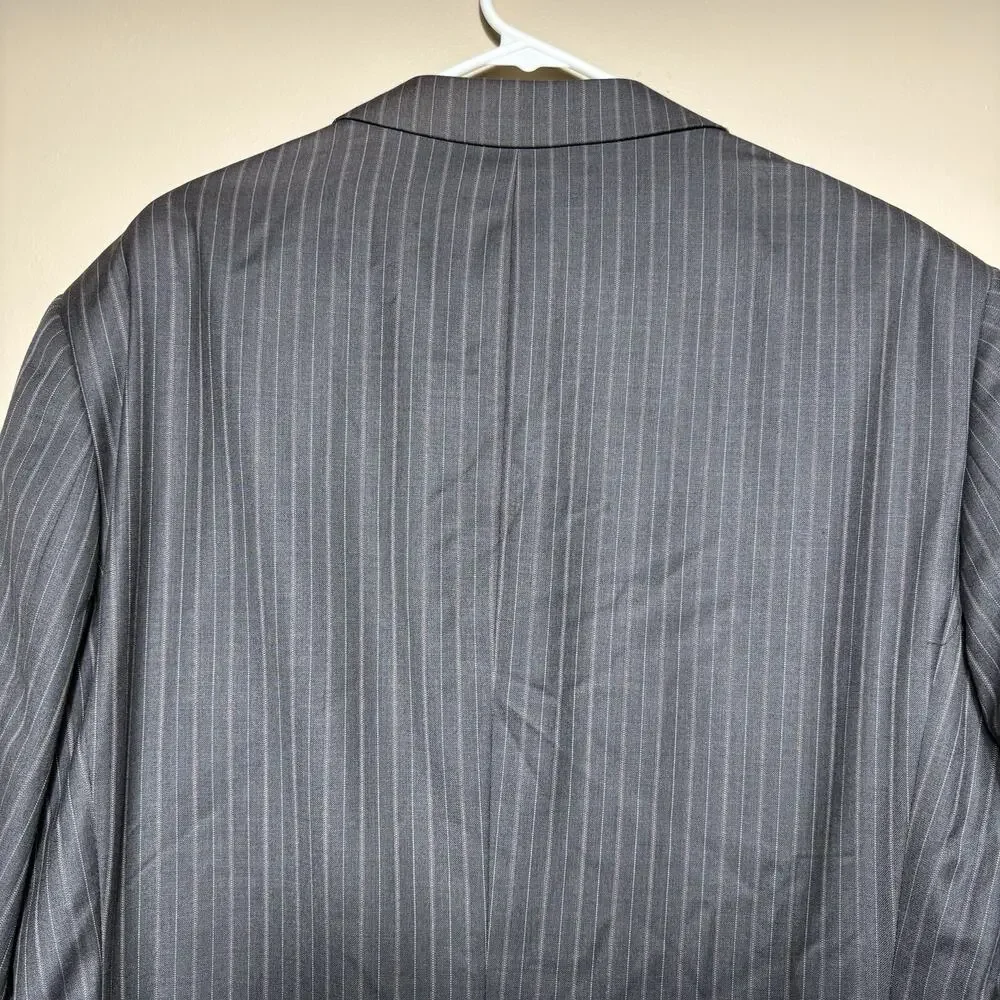 F.R. Tripler Mens Silk Wool Blend PIn Striped Gray Blazer Suit Coat Size 46